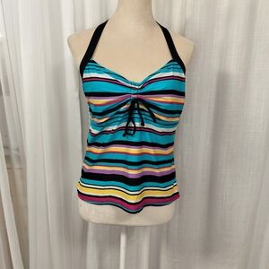2/$30 Tropical Escape Striped Halter‎ Tankini Size 12 Swim Pool Beach Vacation